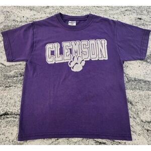 VINTAGE Y2K JERZEES CLEMSON TIGERS SHIRT YOUTH MEDIUM PURPLE WHITE PRINT NCAA